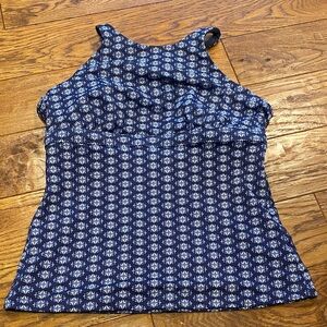 Athleta Navy and White Printed High-Neck Swim Tank